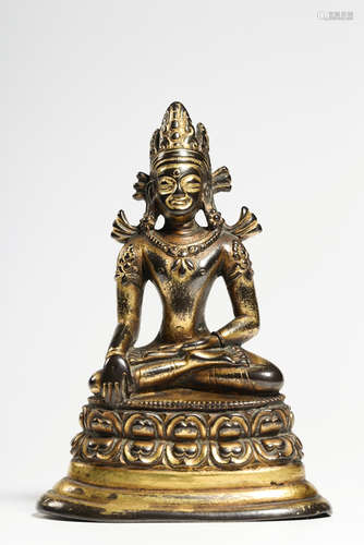 Chinese Gilt Bronze Seated Shakyamuni