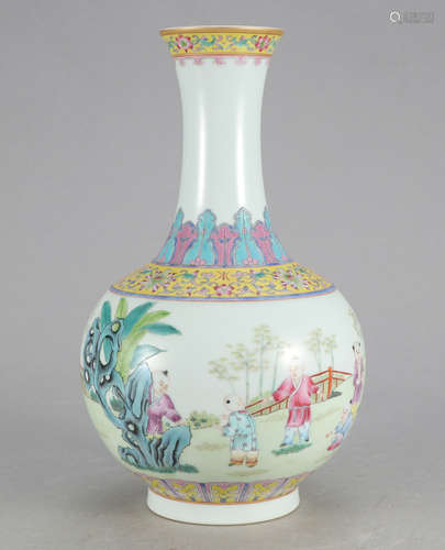 Chinese Famille Rose Porcelain Vase, Marked