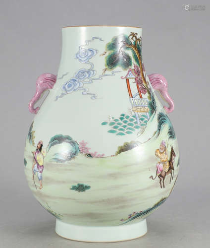 Chinese Famille Rose Porcelain Vase, Marked