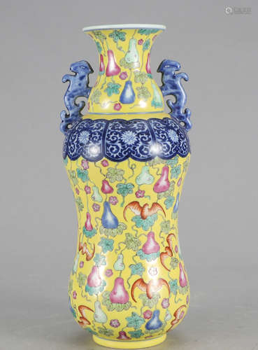 Chinese Blue White Famille Rose Porcelain Vase, Ma