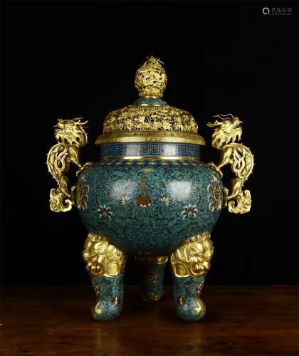 A QING QIANLONG STYLE CLOISONNE         WITH DRAGON PATTERN INCENSE BURNER