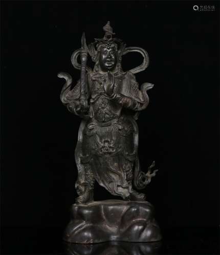 A QING DYNASTY BRONZE STATUE OF WEITUO