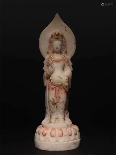 A CHINA ANCIENT WHITE JADE BODHISATTVA