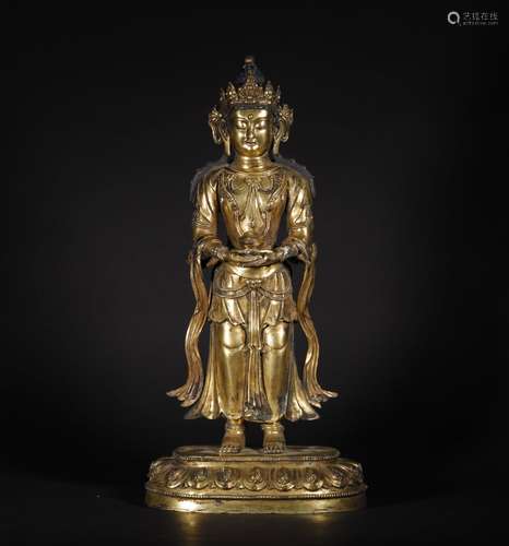 A QING DYNASTY BRONZE GILDED BUDDHA STATUE