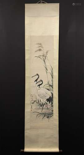 A CHINESE PAINTING,WANG XUETAO'S DOUBLE CRANES