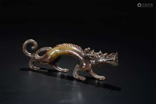 AN ANCIENT JADE DRAGON BRUSH HOLDER