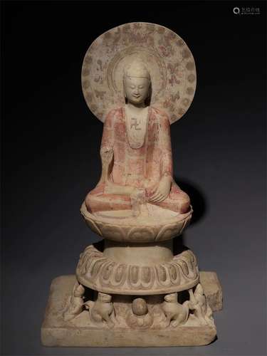 A NORTHERN QI DYNASTY WHITE MARBLE SAKYAMUNI