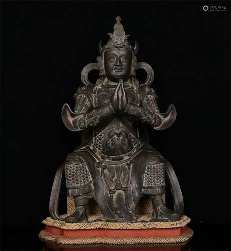 A QING DYNASTY BRONZE STATUE OF WEITUO