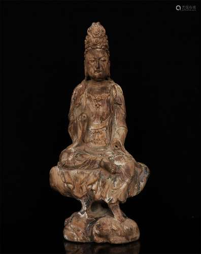 A SONG DYNASTY WOOD CARVING GUANYIN STATUE