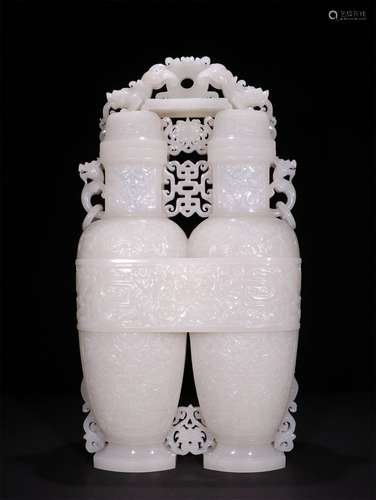 A QING DYNASTY WHITE JADE DOUBLE LOTUS VASE