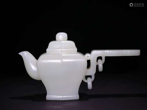 A QING DYNASTY HETIAN WHITE JADE HOLDING POT
