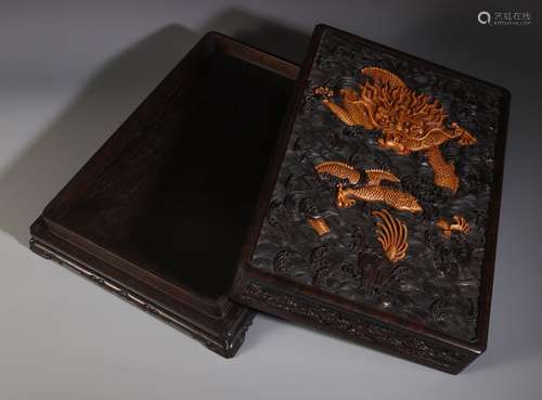 A Chinese Rosewood Box With Dragon Pattern