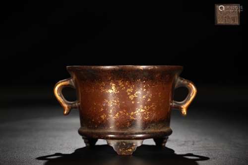 A Chinese Bronze Censer With Golden Dragon Pattern