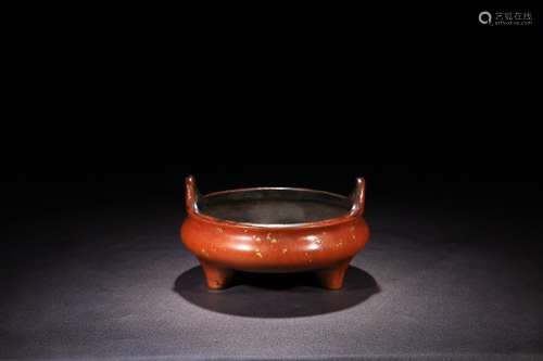 A Chinese Bronze 3-Leg Censer With Golden Painting