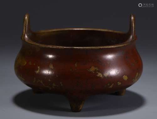 A Chinese Bronze Ear Censer With 3-Leg