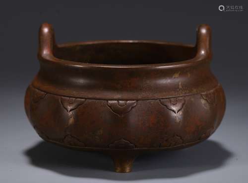 A Chinese Bronze Ear Censer With 3-Leg