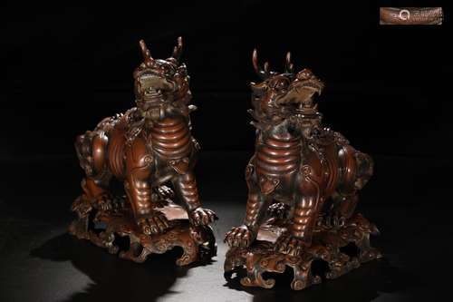 Pair Of Bronze Unicorn Censers