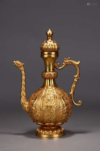 A Chinese Gilt Silver Teapot With Phoenix Pattern