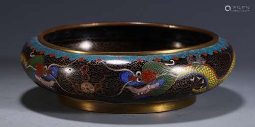 A Chinese Cloisonne Brush Washer With Dragon Carving