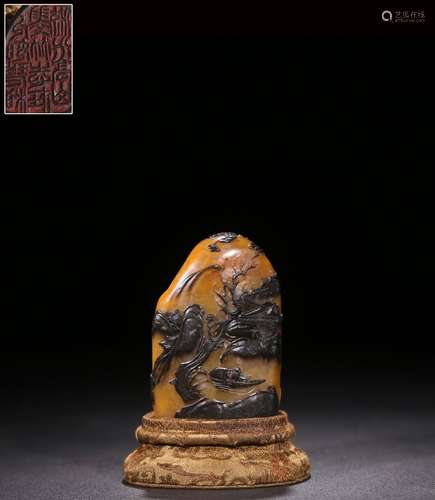 A Chinese Tianhuang Stone Seal With With Figure Story Carving