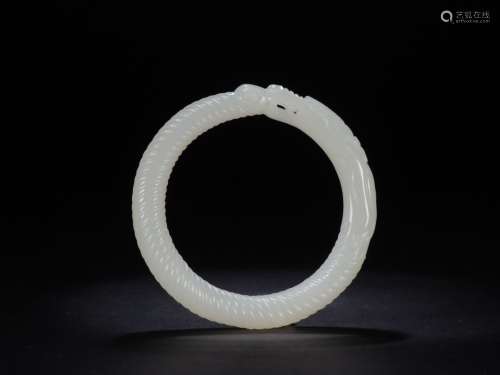 A Chinese Hetian Jade Bangle With Dragon Carving
