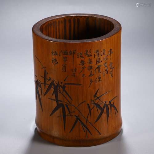 A Chinese Bamboo Brush Pot With Bamboo Pattern