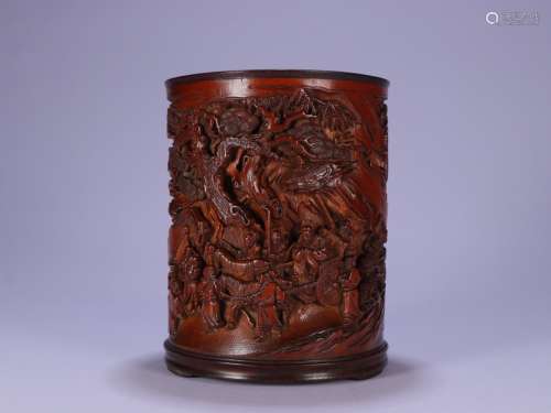 A Chinese Bamboo Brush Pot With Tree Pattern