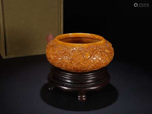 A Chinese Tianhuang Stone Incense Container With Dragon Carving