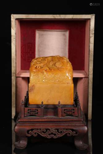 A Chinese Tianhuang Stone Seal Carved With Dragon