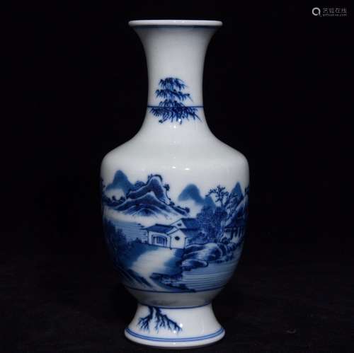 A Chinese Blue And White Vase With Mountain Pattern