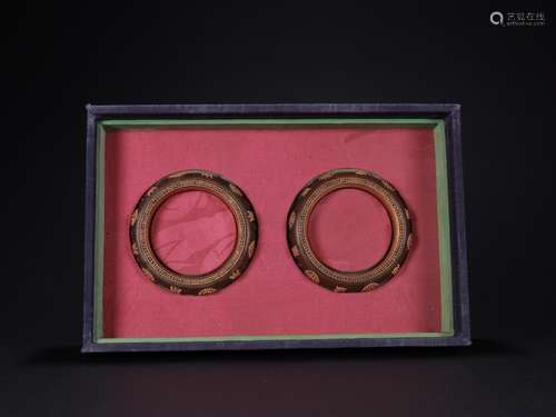 Pair Of Chenxiang Wood Bangle With Auspicious Pattern