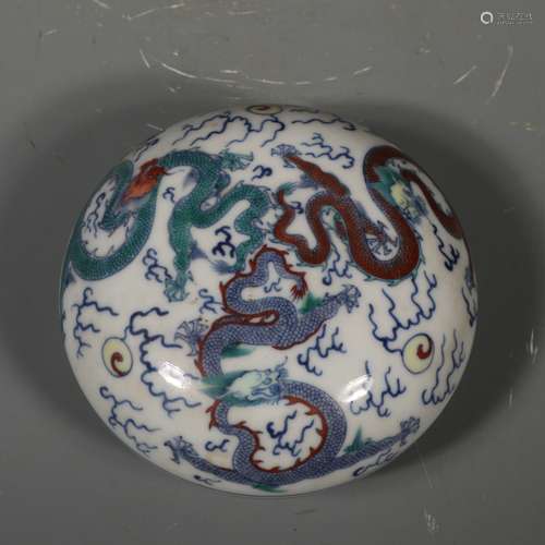 A Chinese Dou Cai Seal Box With Drgaon Carving