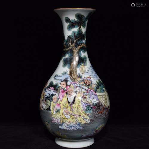 A Chinese Fen Cai Yuhuchun Vase