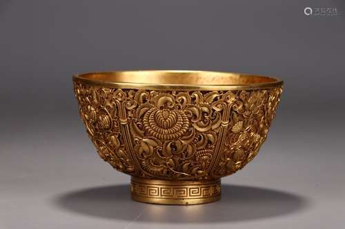 A Chinese Gilt Bronze Bowl With Flower Pattern