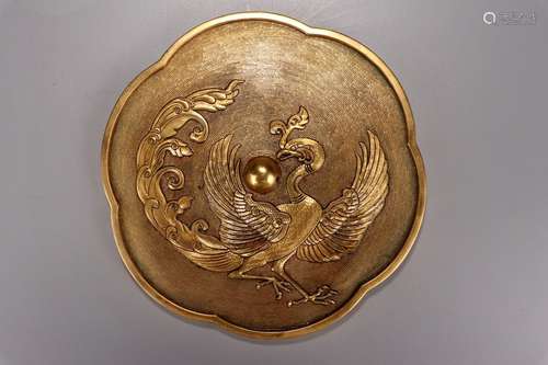 A Chinese Gilt Bronze Mirror With Phoenix Pattern