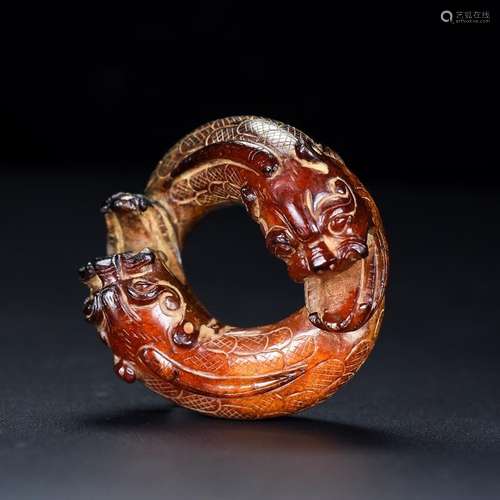 A Chinese Hetian Jade Pendant With Dragon Carving