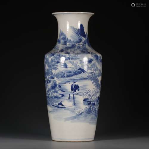 A Chinese Blue And White Vase With Moutain And People Pattern