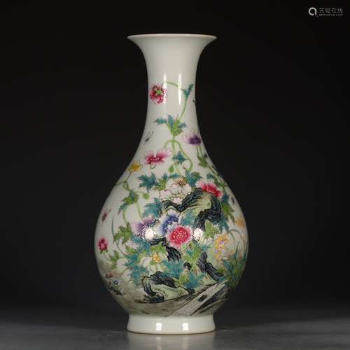 A Chinese Fen Cai Yuhuchun Vase With Butterfly Pattern