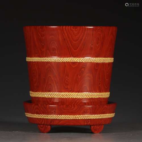 A Chinese Wood Pattern Glaze Container