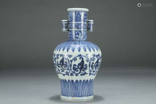 A Chinese Blue And White Vase With Flower Pattern