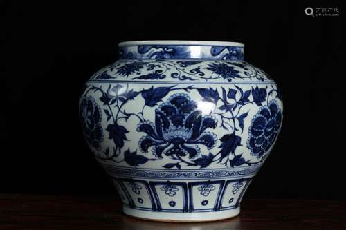 A Chinese Blue And White Jar With Flower Painting