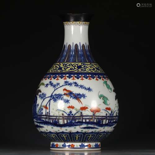 A Chinese Blue And White Yuhuchun Vase With Cai