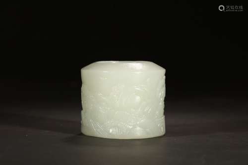 A Chinese Hetian Jade Ring With Mountain Scene