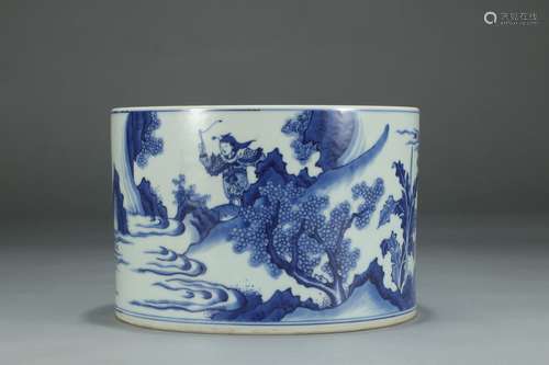 A Chinese Porcelain Bw Landscape Brush Pot