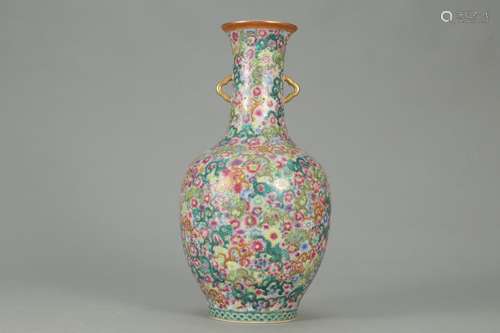 A Chinese Porcelain Famille Rose Dragon&Floral Painting Vase