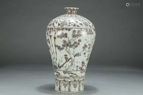 A Chinese Porcelain Underglazed Red Floral Meiping Vase