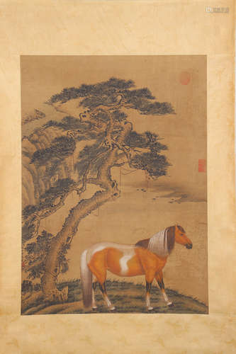 A Chinese Painting Of Horse, Lang Shining Mark