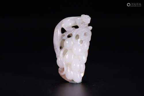 A Chinese Hetian Jade Squirrel&Grape Carved Pendant