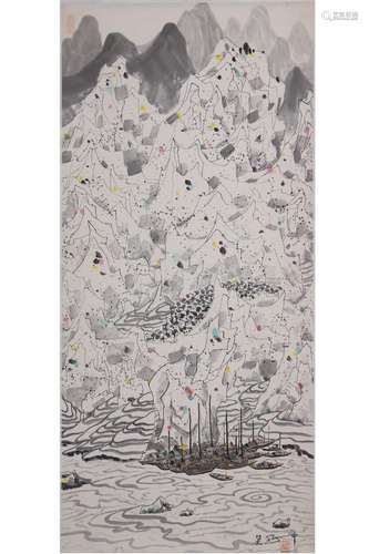 A Chinese Painting Of Landscape, Wu Guanzhong Mark