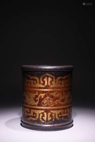 A Chinese Bronze Dragon Pattern Brush Pot